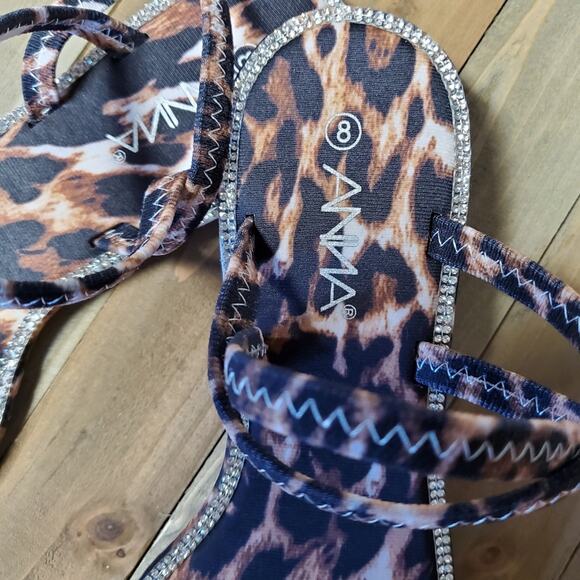 Leopard Rhinestone Open Toe Sling Back Sandal Size 8 - Picture 3 of 6